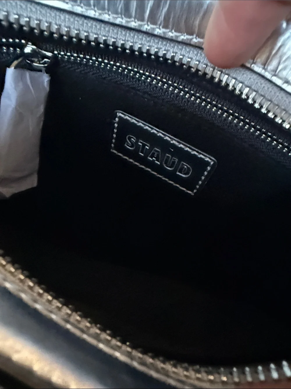 Staud Ollie Metallic Silver Shoulder Bag